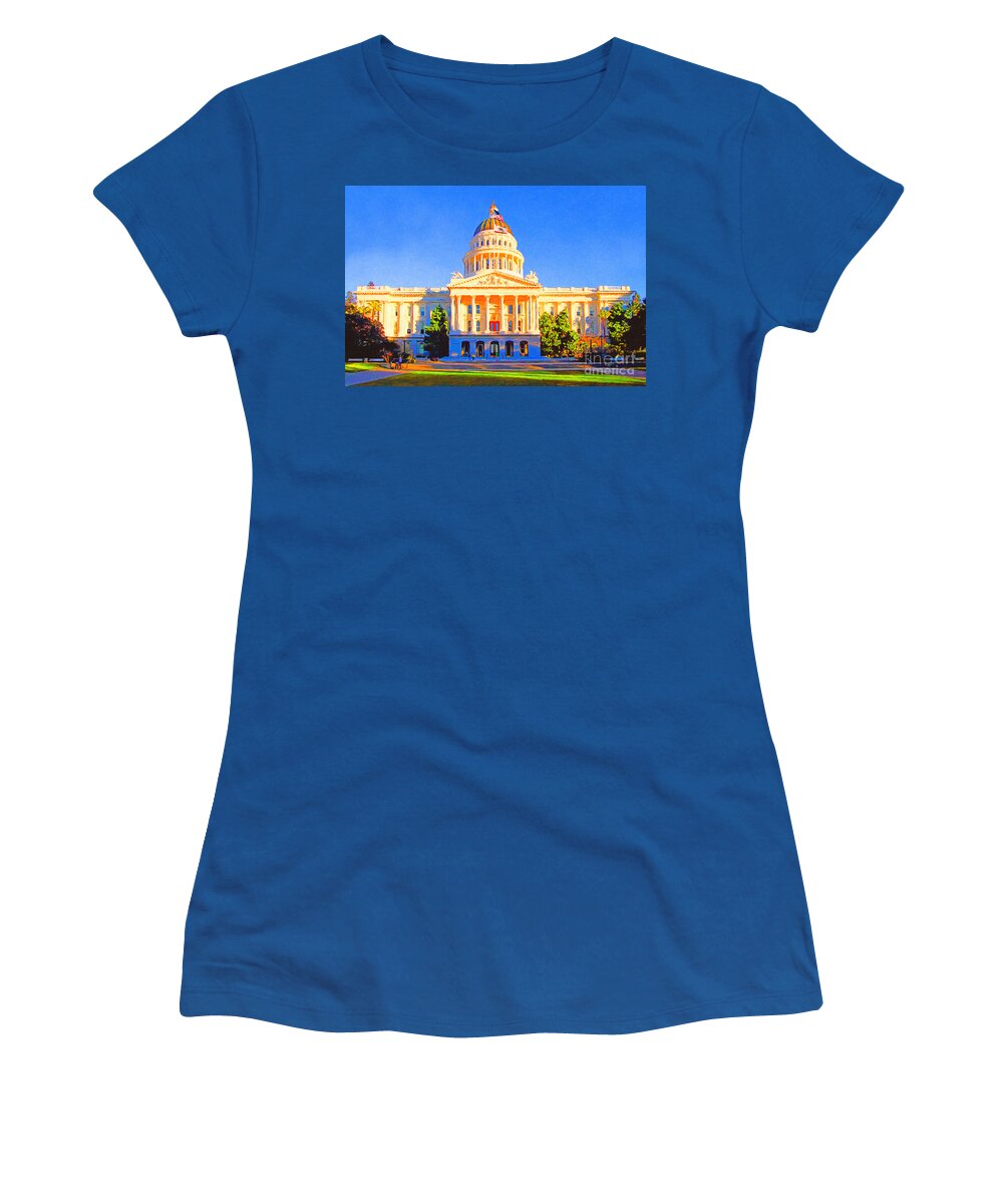 Cityscape Women's T-Shirt featuring the photograph California State Capitol . Painterly by Wingsdomain Art and Photography