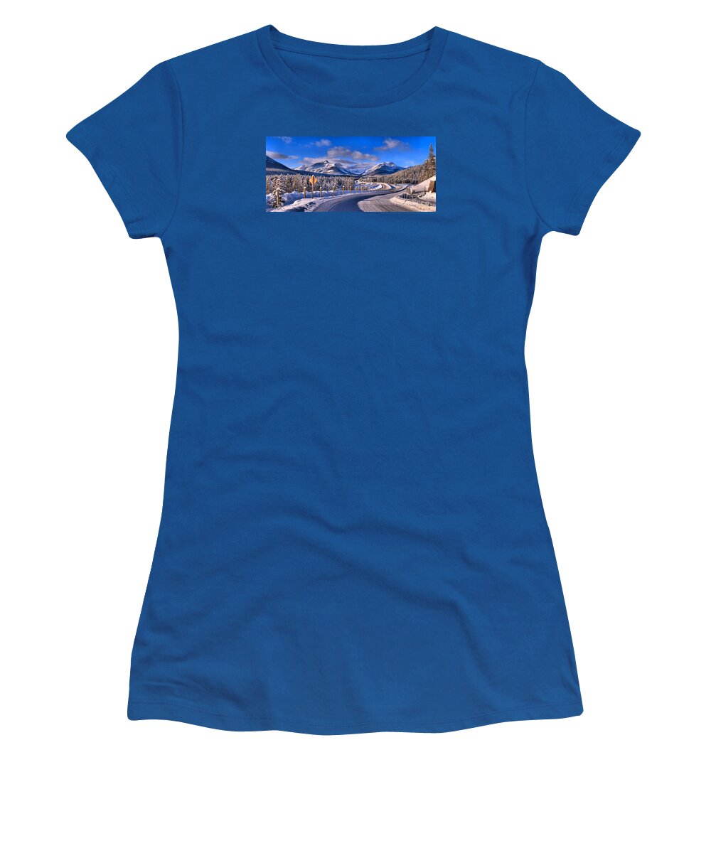 Lake Louise Women's T-Shirt featuring the photograph Canadian Rockies Highway by Adam Jewell