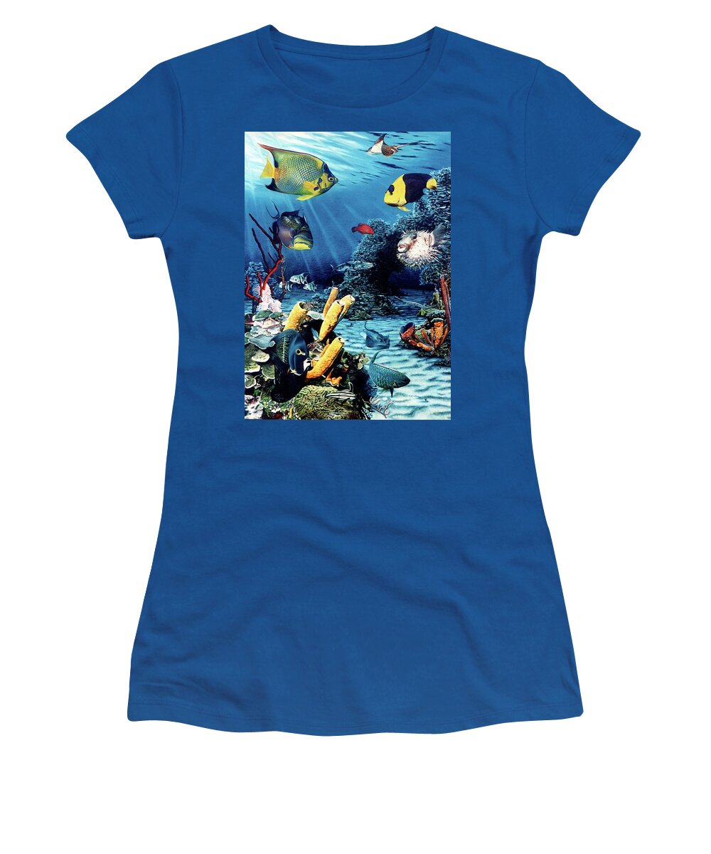 Artist Women's T-Shirt featuring the painting Caribbean Reeffish by Ben Saturen