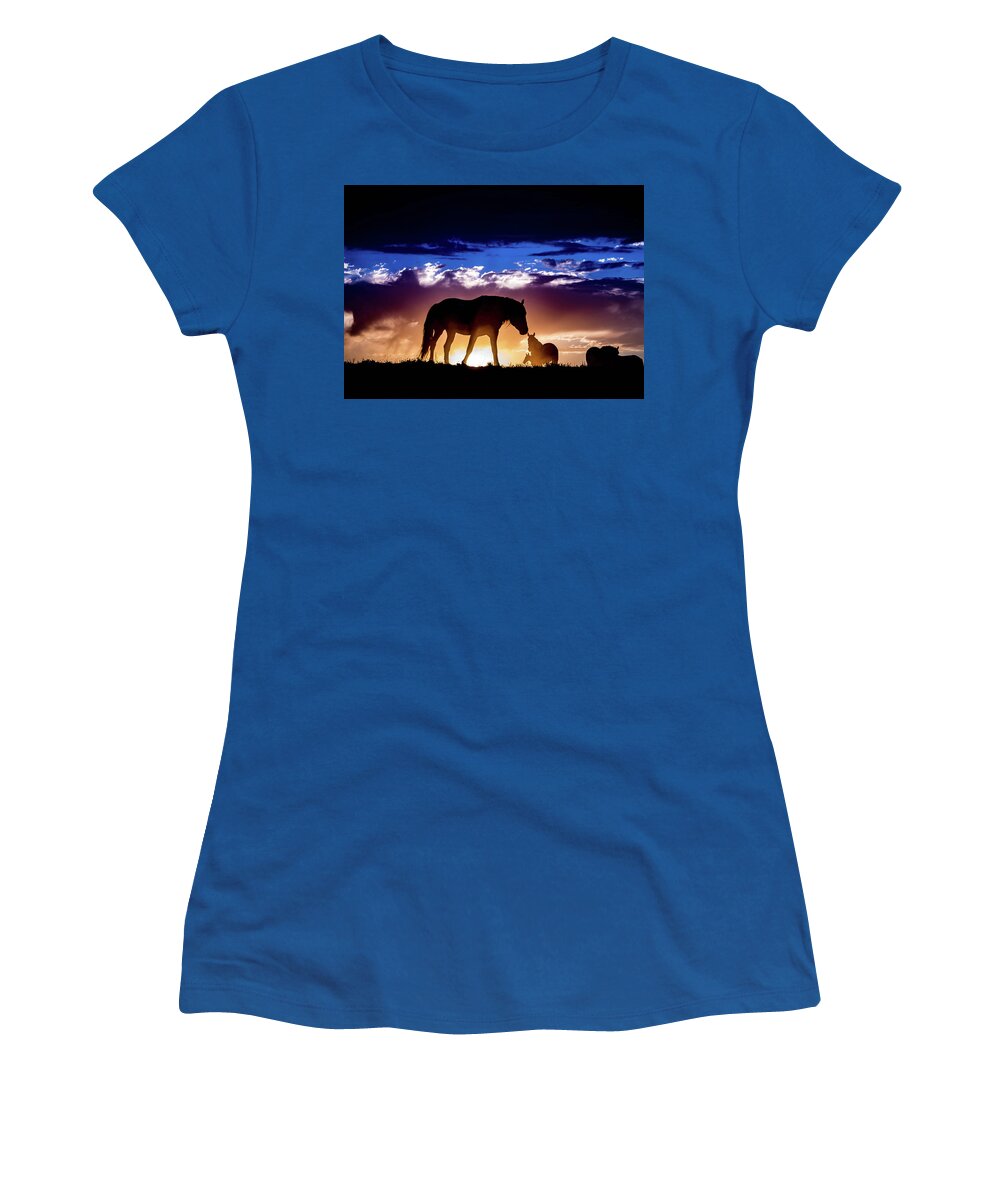 Wild Horse Women's T-Shirt featuring the photograph Charger At Sundown by Dirk Johnson