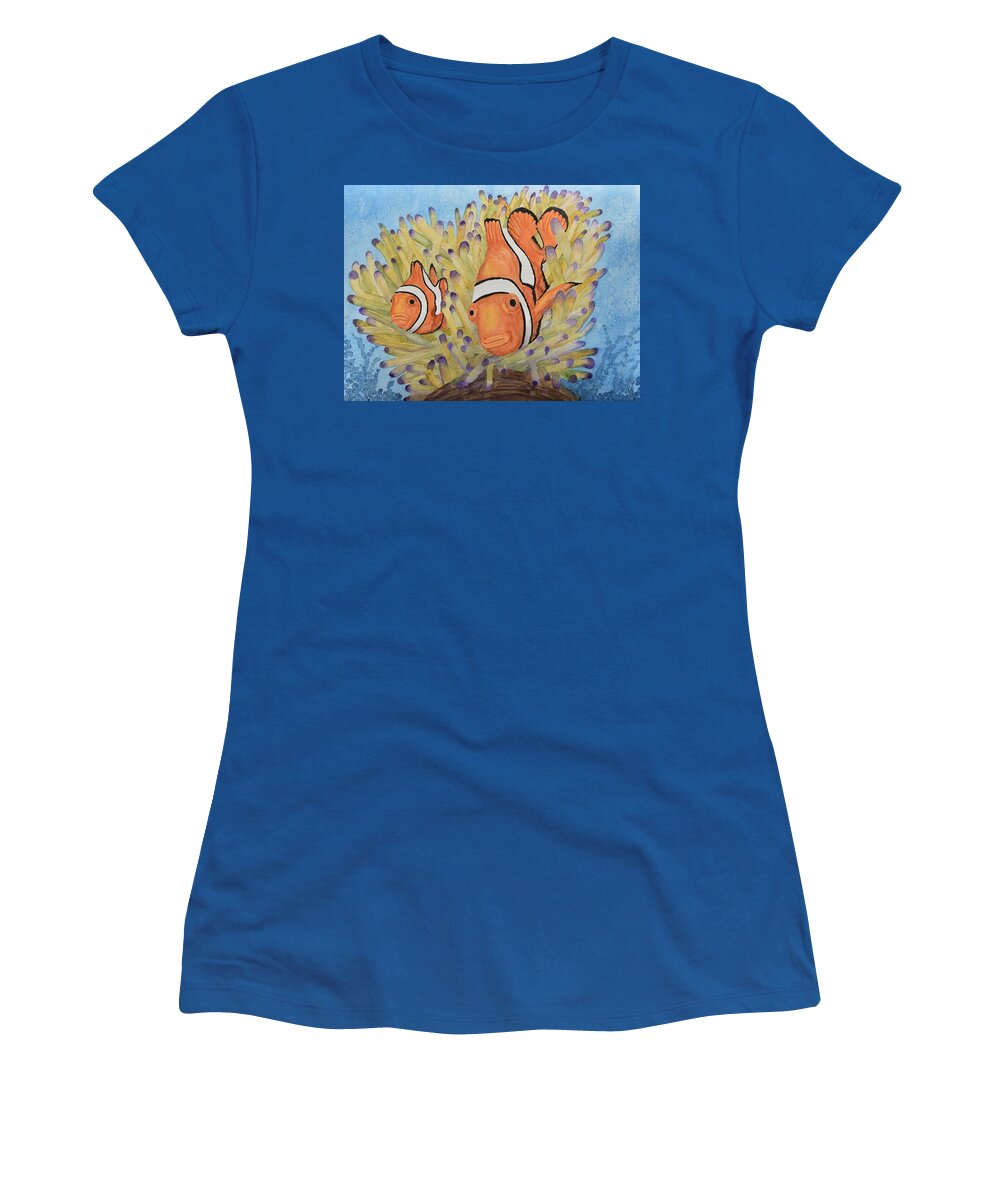 Linda Brody Women's T-Shirt featuring the painting Clownfish by Linda Brody