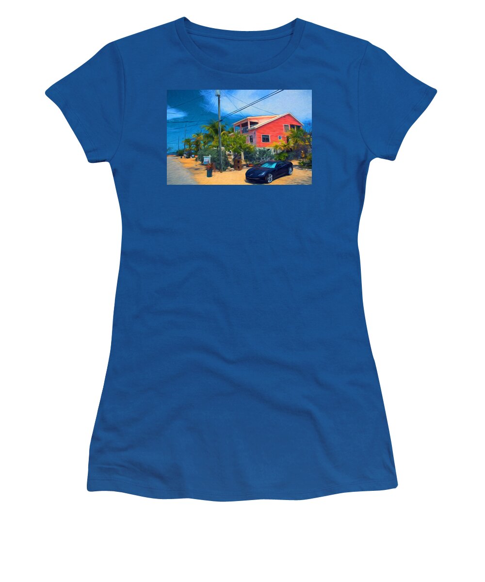 Conchkey Women's T-Shirt featuring the photograph Conch Key Pink Two Story Home by Ginger Wakem