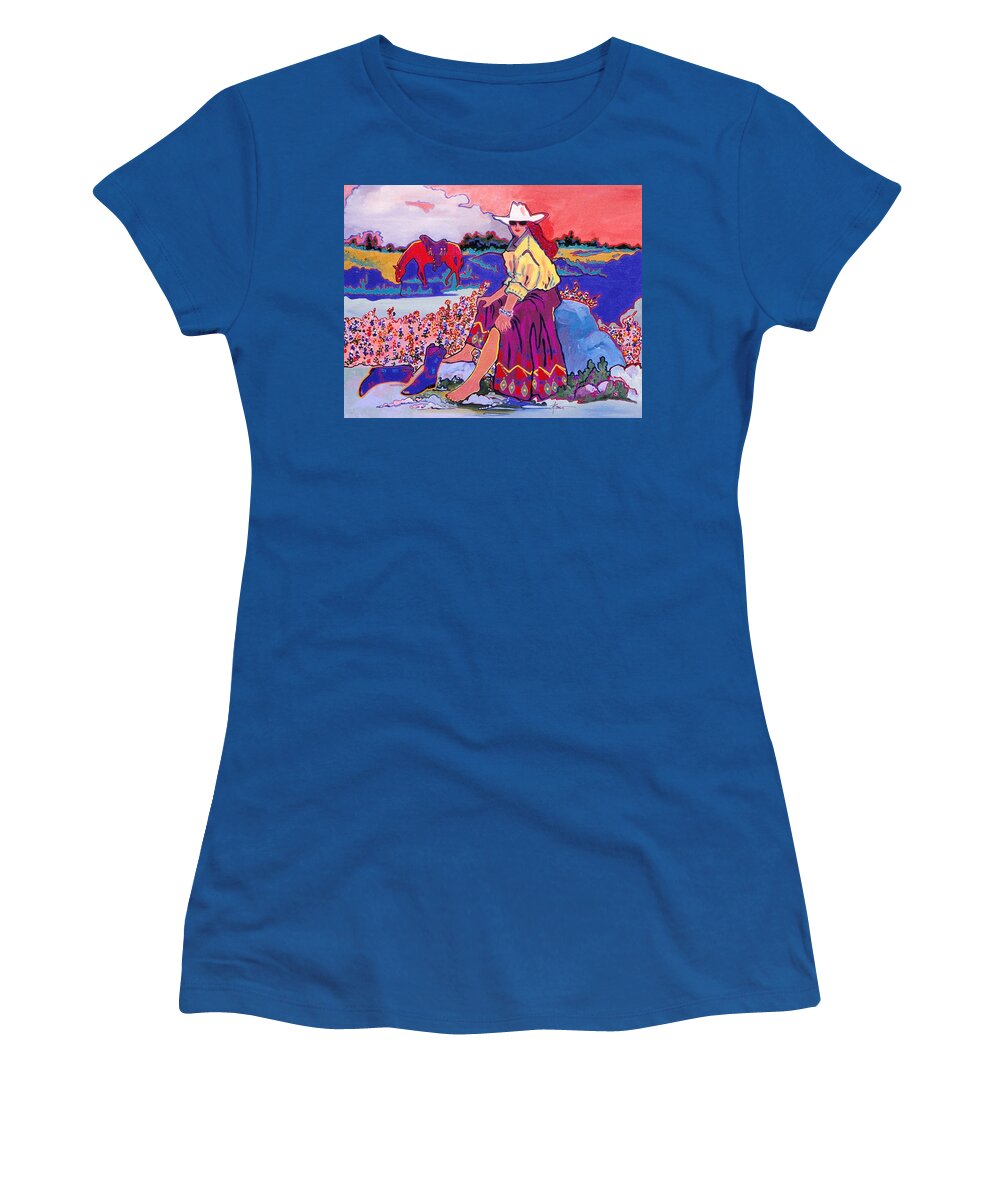 Cowgirl Women's T-Shirt featuring the painting Cooling Their Heels by Adele Bower