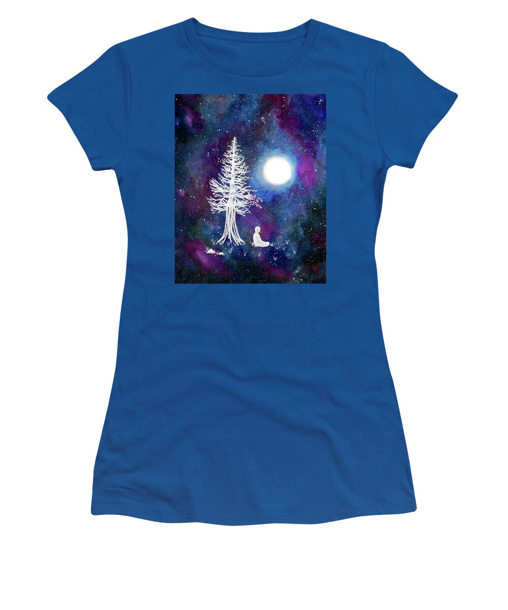 Zenbreeze Women's T-Shirt featuring the painting Cosmic Buddha Meditation by Laura Iverson
