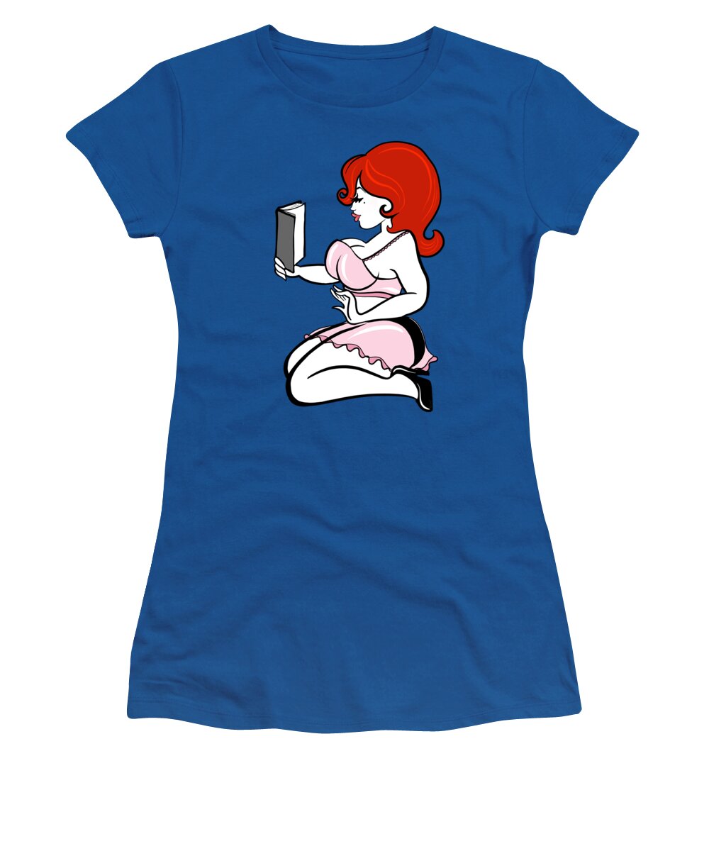 Redhead Women's T-Shirt featuring the painting Curvy Redhead Reading by Little Bunny Sunshine