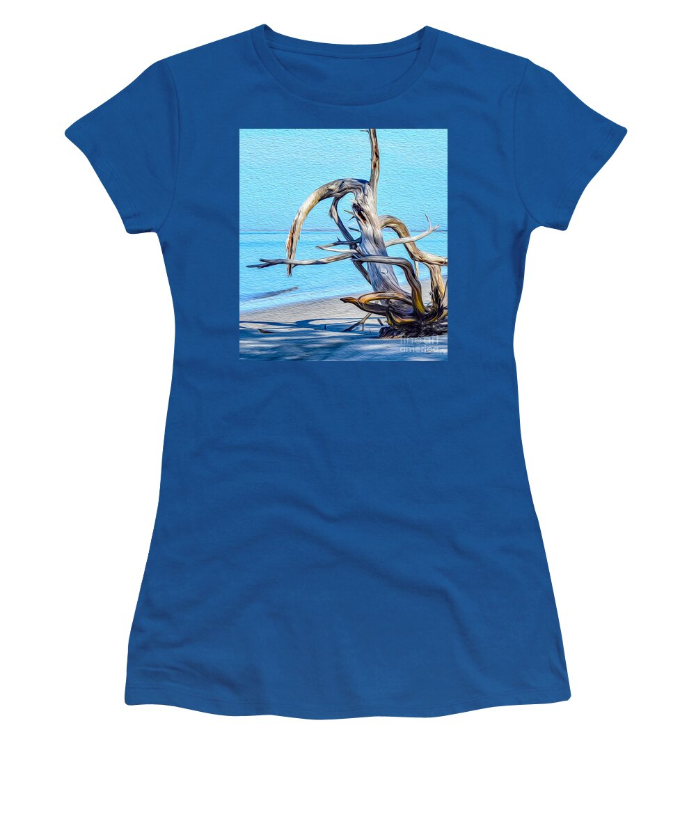 Art Women's T-Shirt featuring the painting Driftwood on Jekyll by DB Hayes