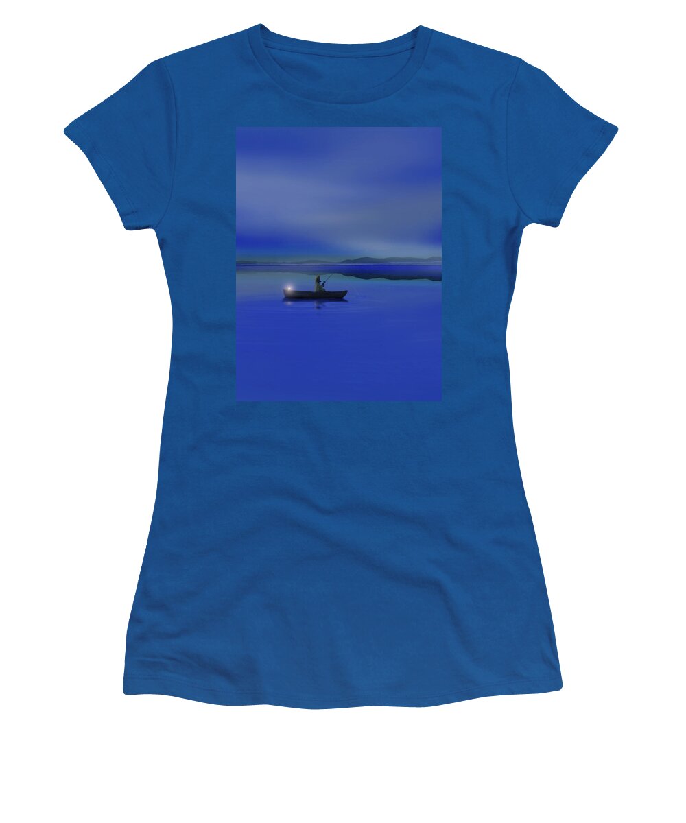 Fisherman Women's T-Shirt featuring the digital art Fisherman - Early Riser by Gravityx9 Designs