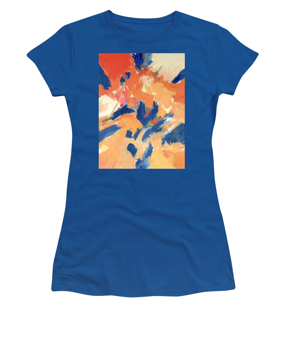 Abstract Women's T-Shirt featuring the painting Fleeing Crows by Sharon Cromwell