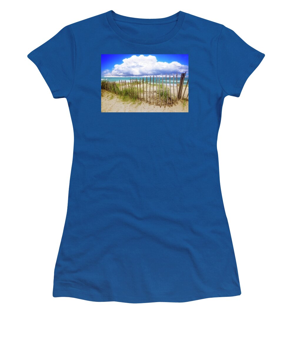 Clouds Women's T-Shirt featuring the photograph Floating Clouds over the Dunes by Debra and Dave Vanderlaan
