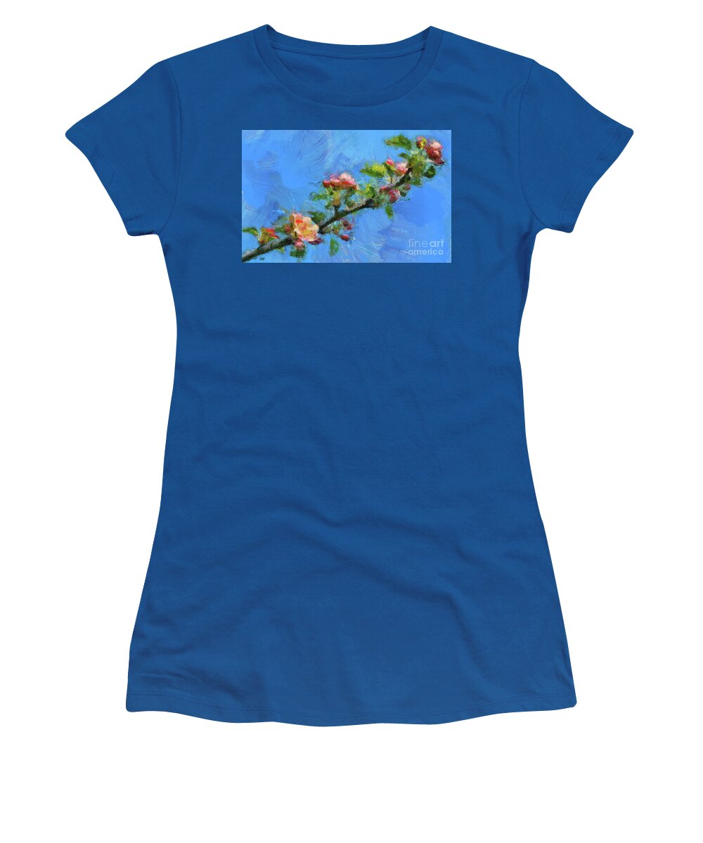 Branch Women's T-Shirt featuring the painting Flowering Apple Branch by Dragica Micki Fortuna