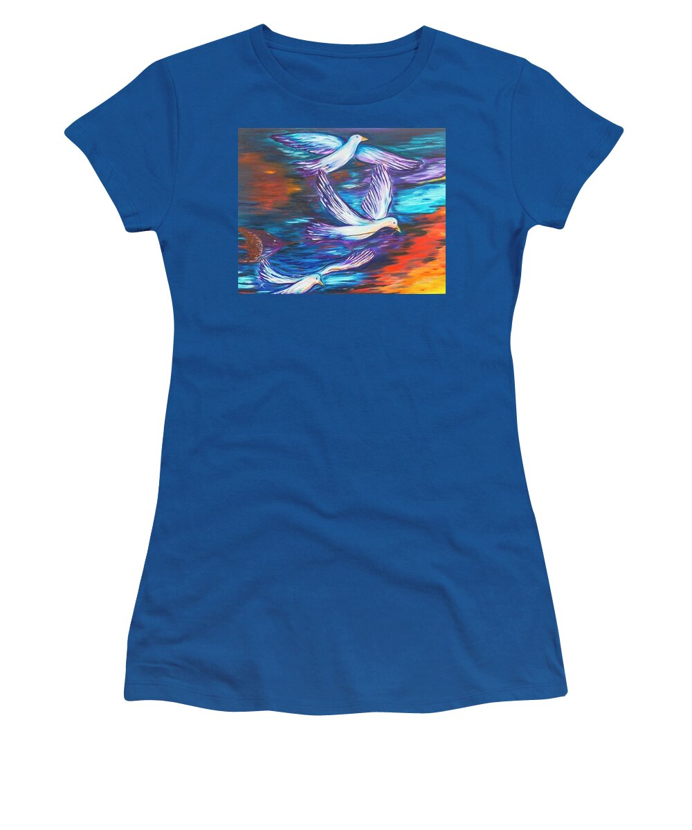 Flying A Kite Women's T-Shirt featuring the painting Flying A Kite by Neslihan Ergul Colley