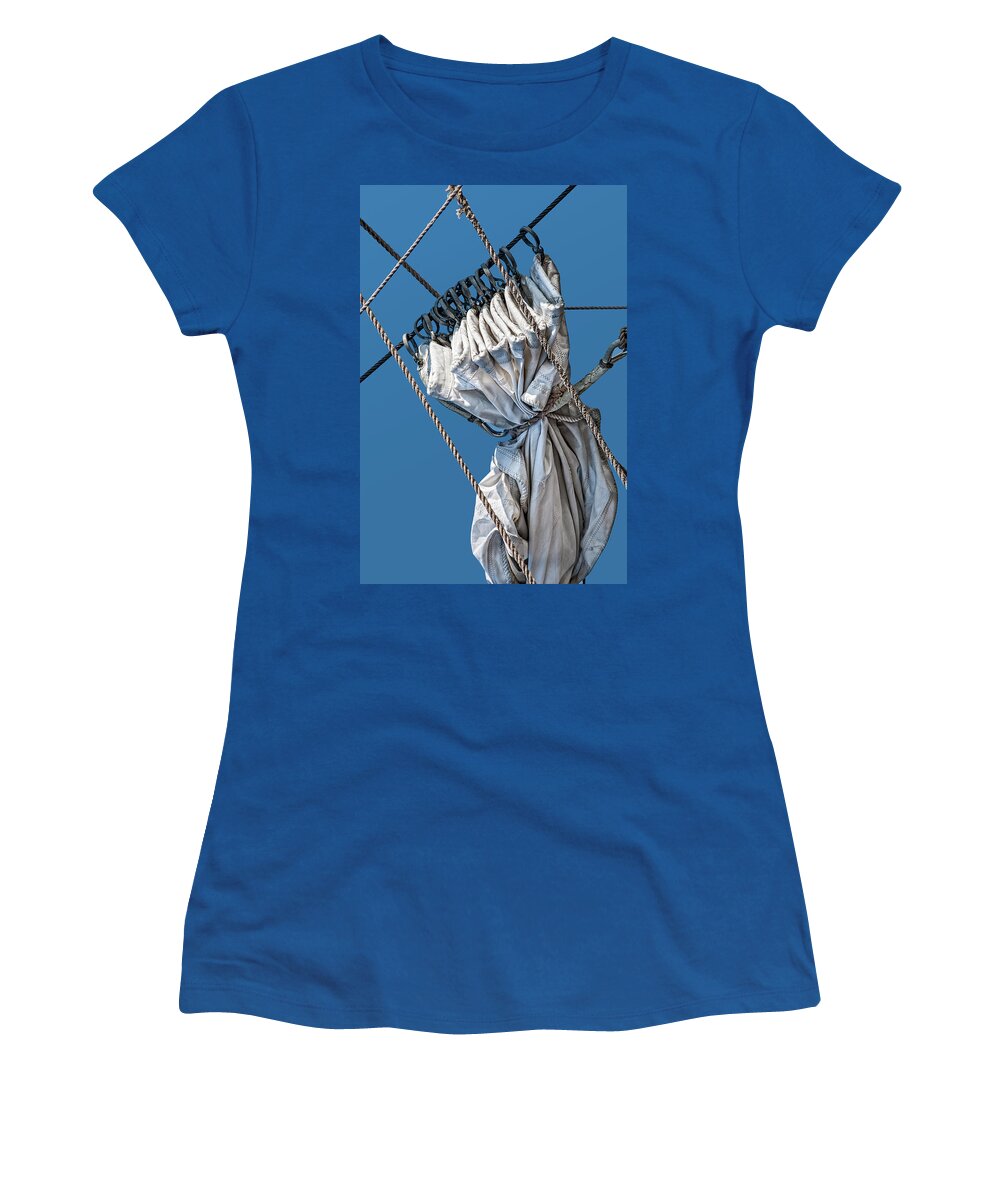 Nautical Women's T-Shirt featuring the photograph Gathered Sail by Phil Cardamone
