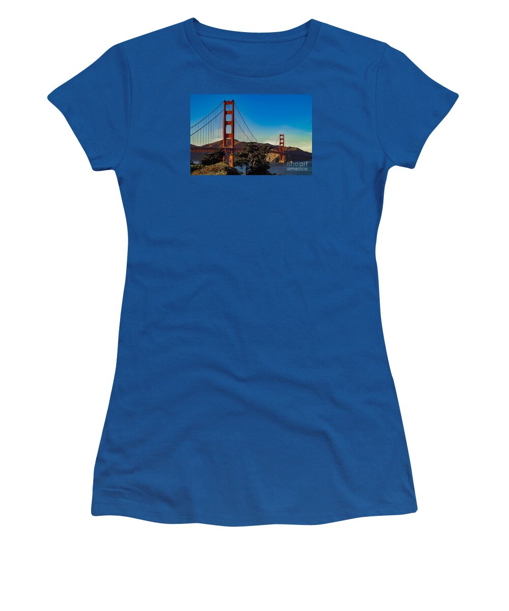 Golden Gate Bridge Women's T-Shirt featuring the photograph Golden Gate Bridge San Francisco California by Kimberly Blom-Roemer