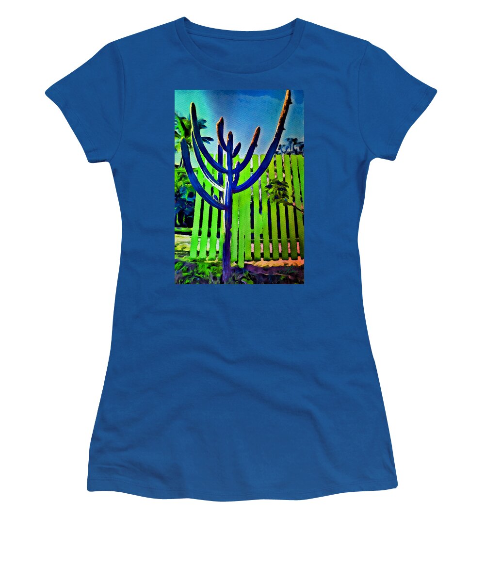 Watercolor Women's T-Shirt featuring the painting Green Fence by Joan Reese