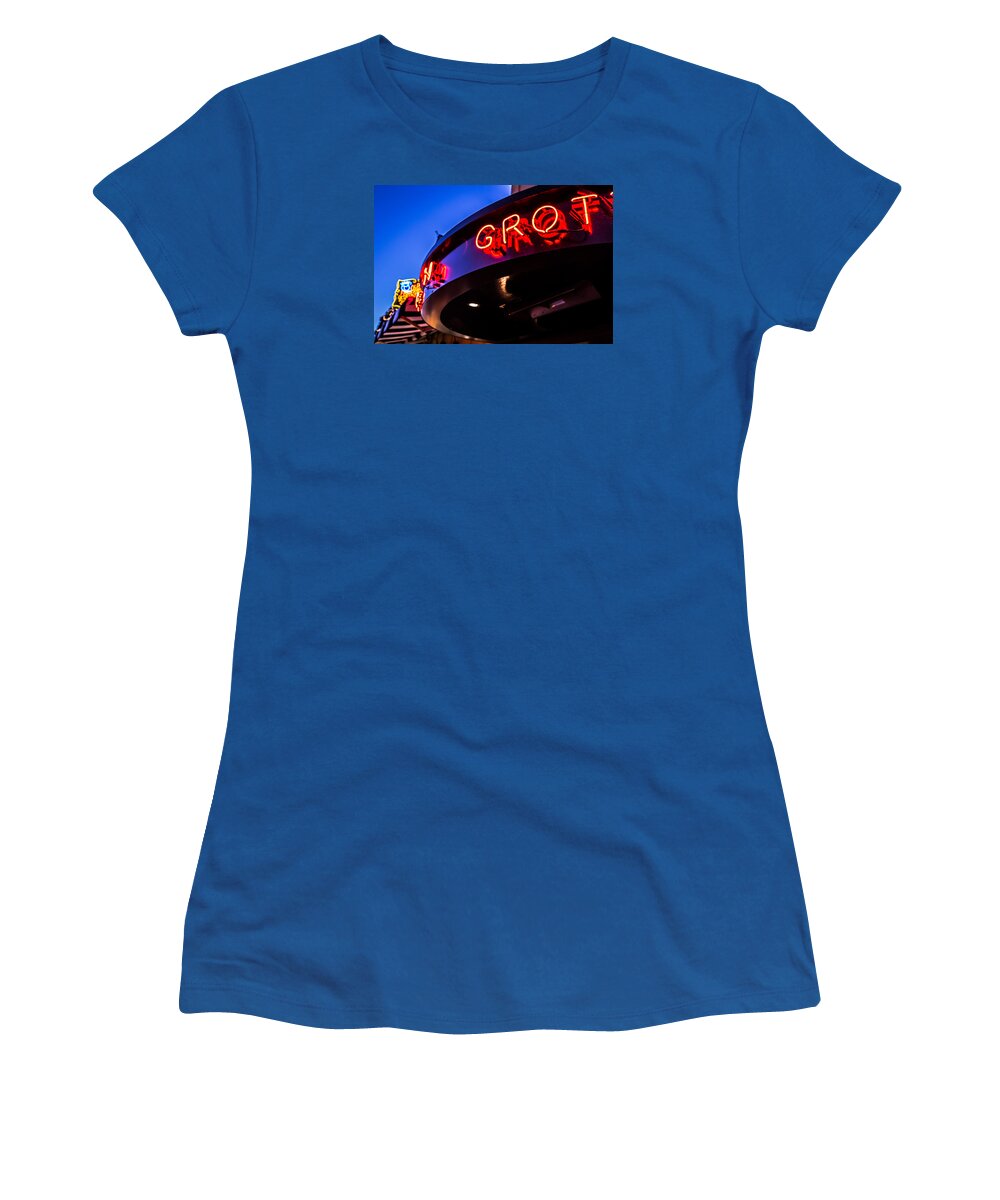 Neon Women's T-Shirt featuring the photograph Grotto - night view by Lora Lee Chapman