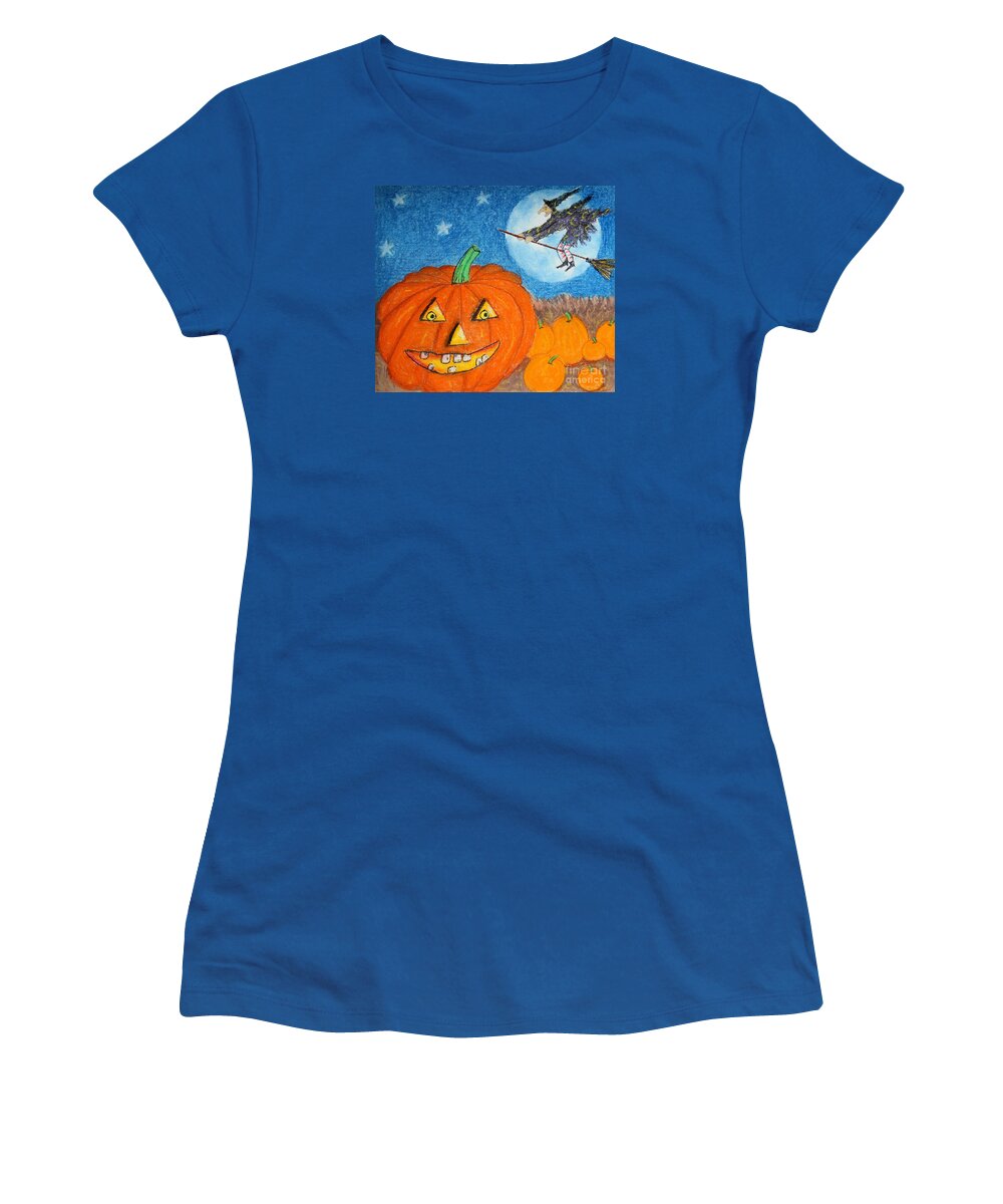 Autumn Women's T-Shirt featuring the drawing Happy Halloween Boo You by Karen Adams