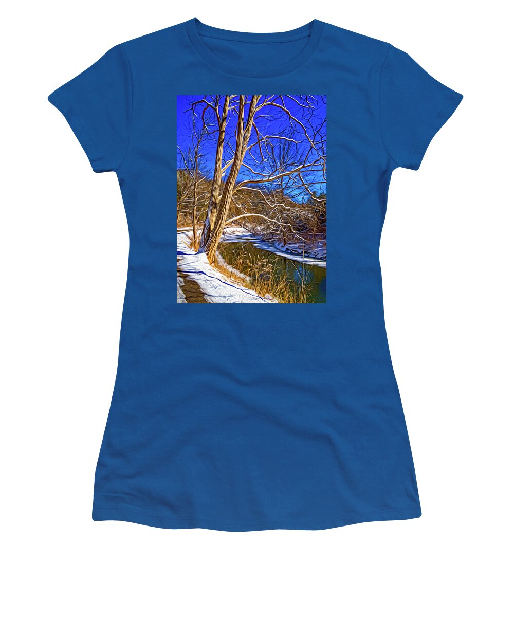 Steve Harrington Women's T-Shirt featuring the photograph Humber River Winter 7 - Paint by Steve Harrington