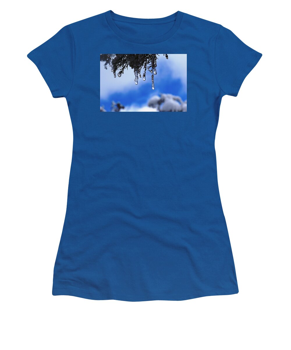 Ice Women's T-Shirt featuring the photograph Ice Drops by Julia Ivanovna Willhite