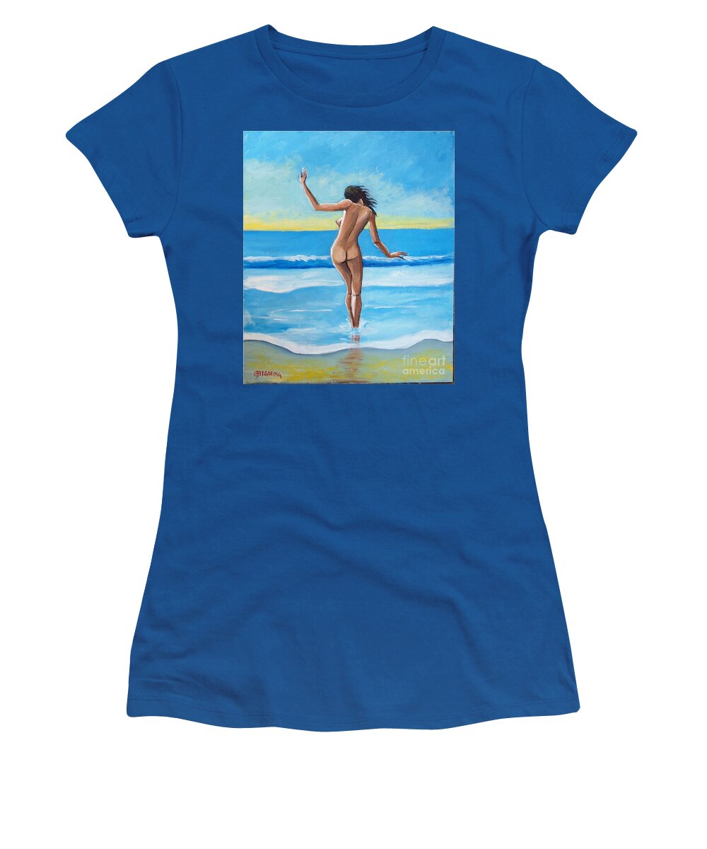 Sea Women's T-Shirt featuring the painting It's cold by Jean Pierre Bergoeing