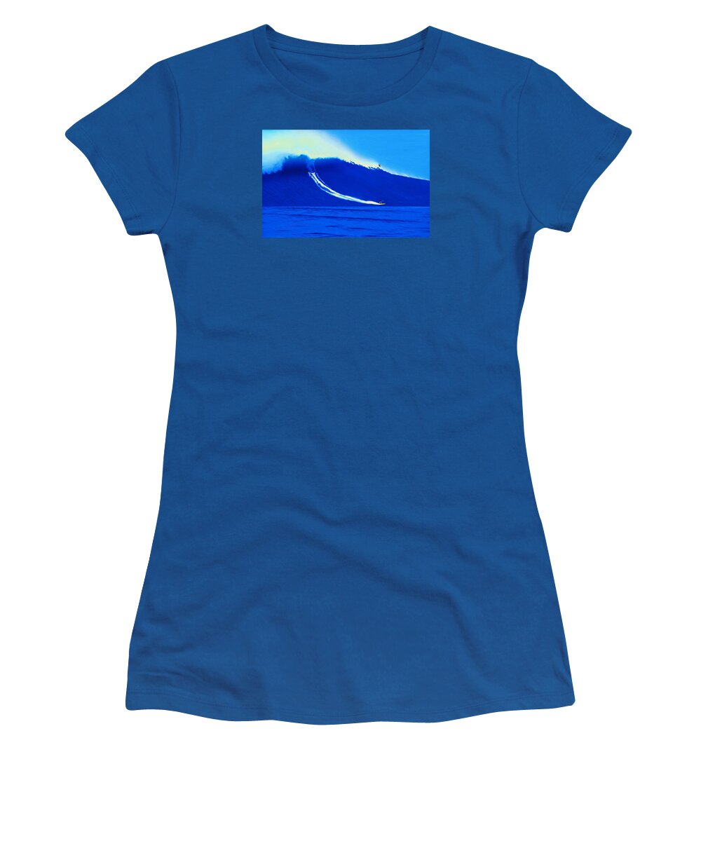 Surfing Women's T-Shirt featuring the painting Jaws Water Angle 1-10-2004 by John Kaelin