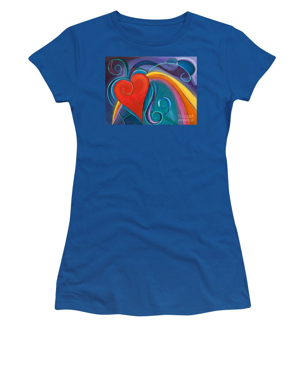 Kids Women's T-Shirt featuring the painting Kids Heart Rainbow by Reina Cottier