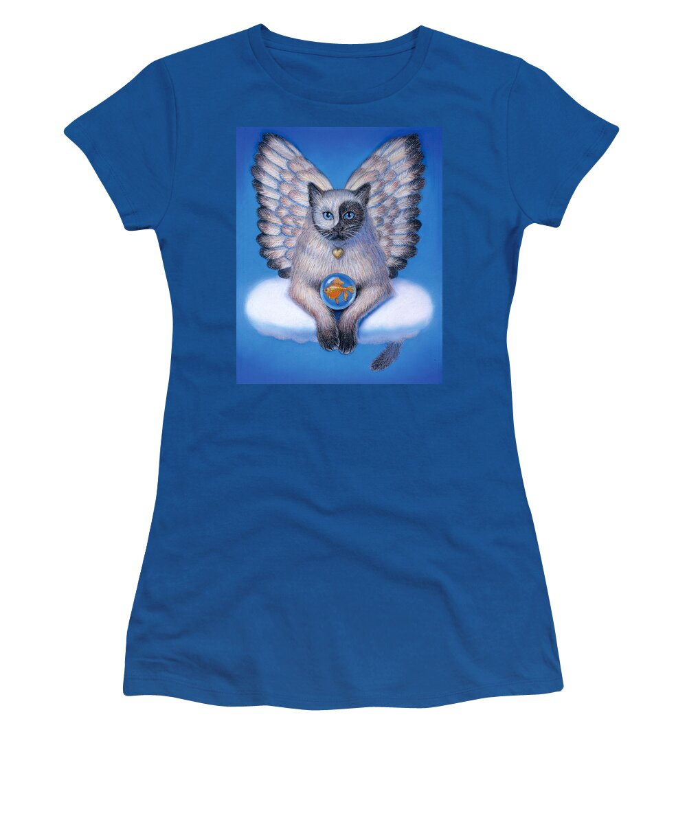 Animals Women's T-Shirt featuring the painting Kitty Yin Yang- Cat Angel by Sue Halstenberg
