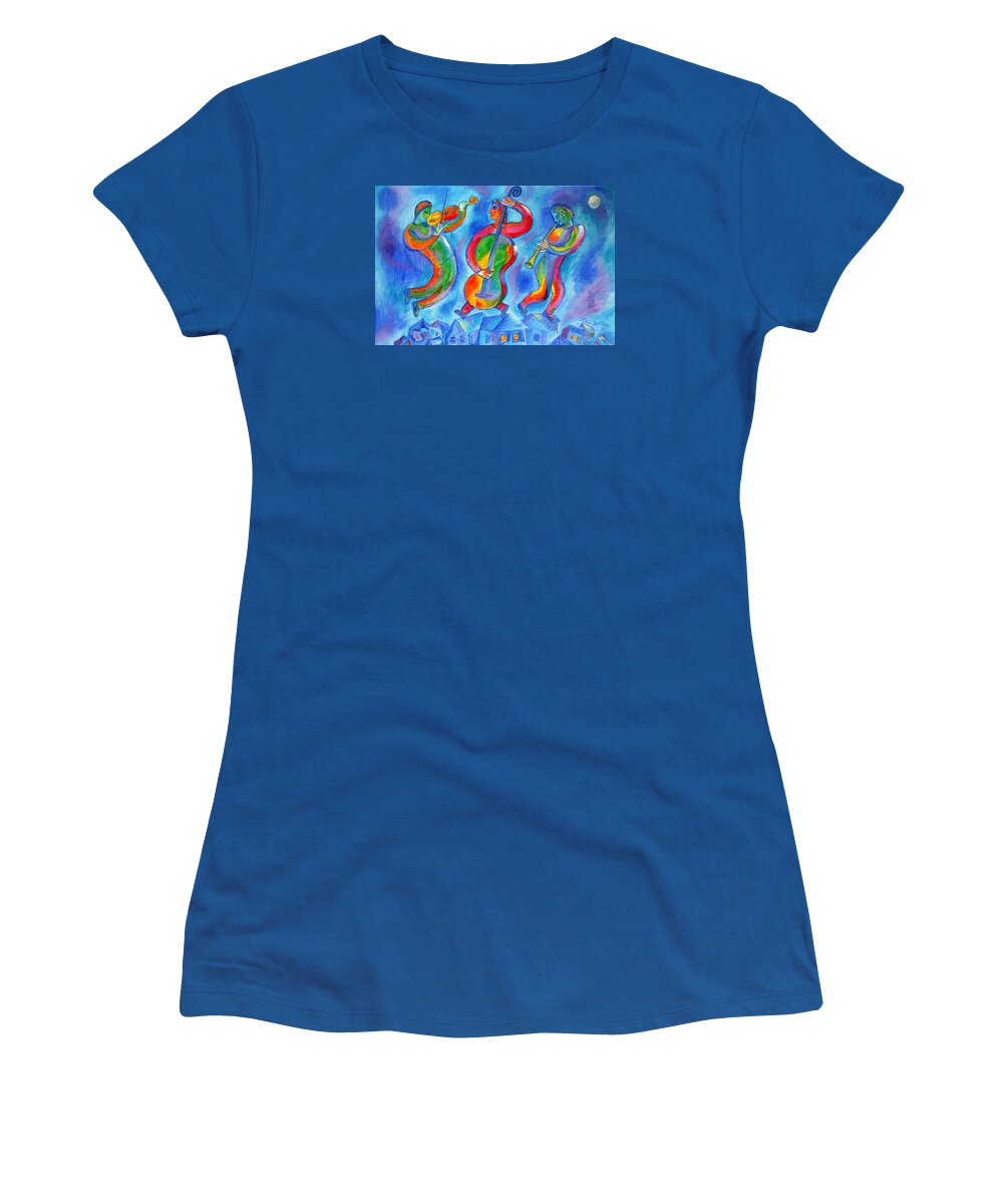  Women's T-Shirt featuring the painting Klezmer On The Roof by Leon Zernitsky