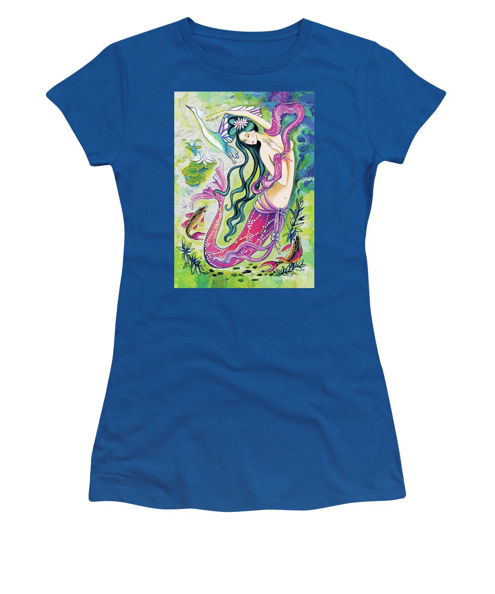 Sea Goddess Women's T-Shirt featuring the painting Koi Fish Mermaid by Eva Campbell