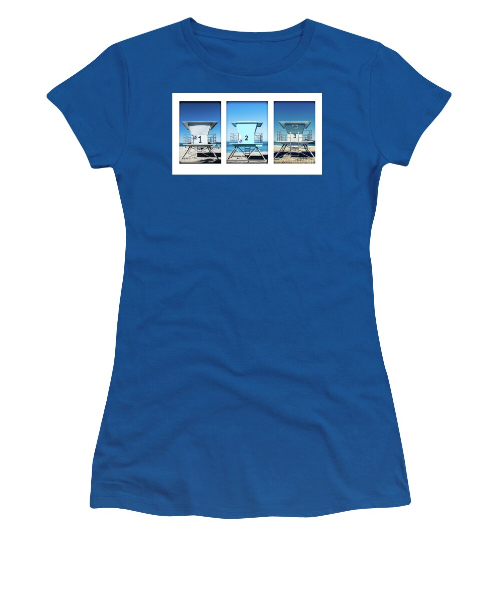 3 Lifeguard Towers Matted Women's T-Shirt featuring the photograph Lifeguard Towers 1, 2, and 3 by David Levin