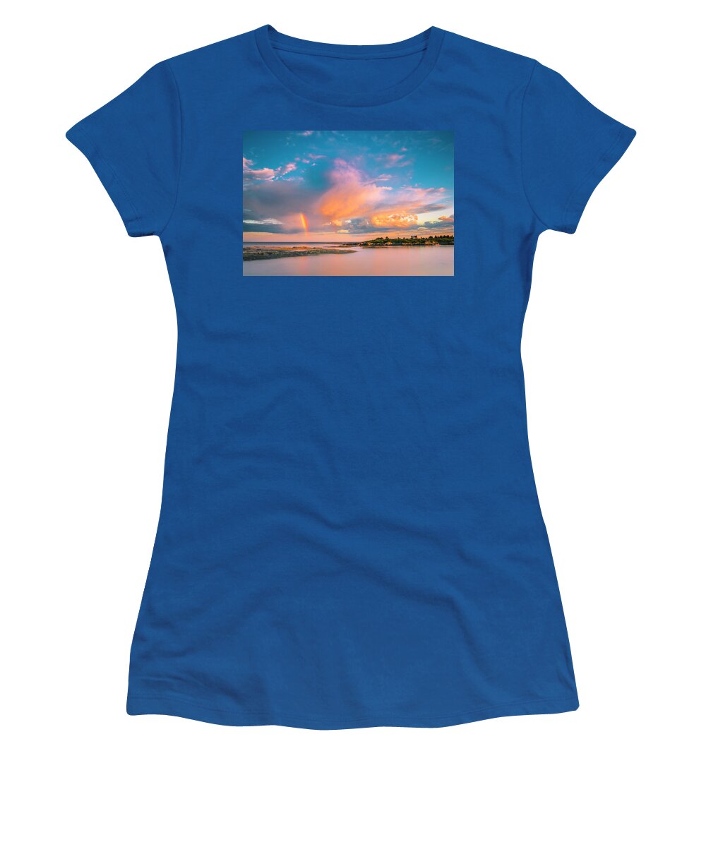 Maine Women's T-Shirt featuring the photograph Maine Sunset - Rainbow over Lands End Coast by Ranjay Mitra