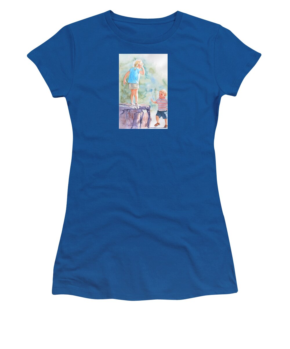 Kids Women's T-Shirt featuring the painting Monkey See by Marsha Karle