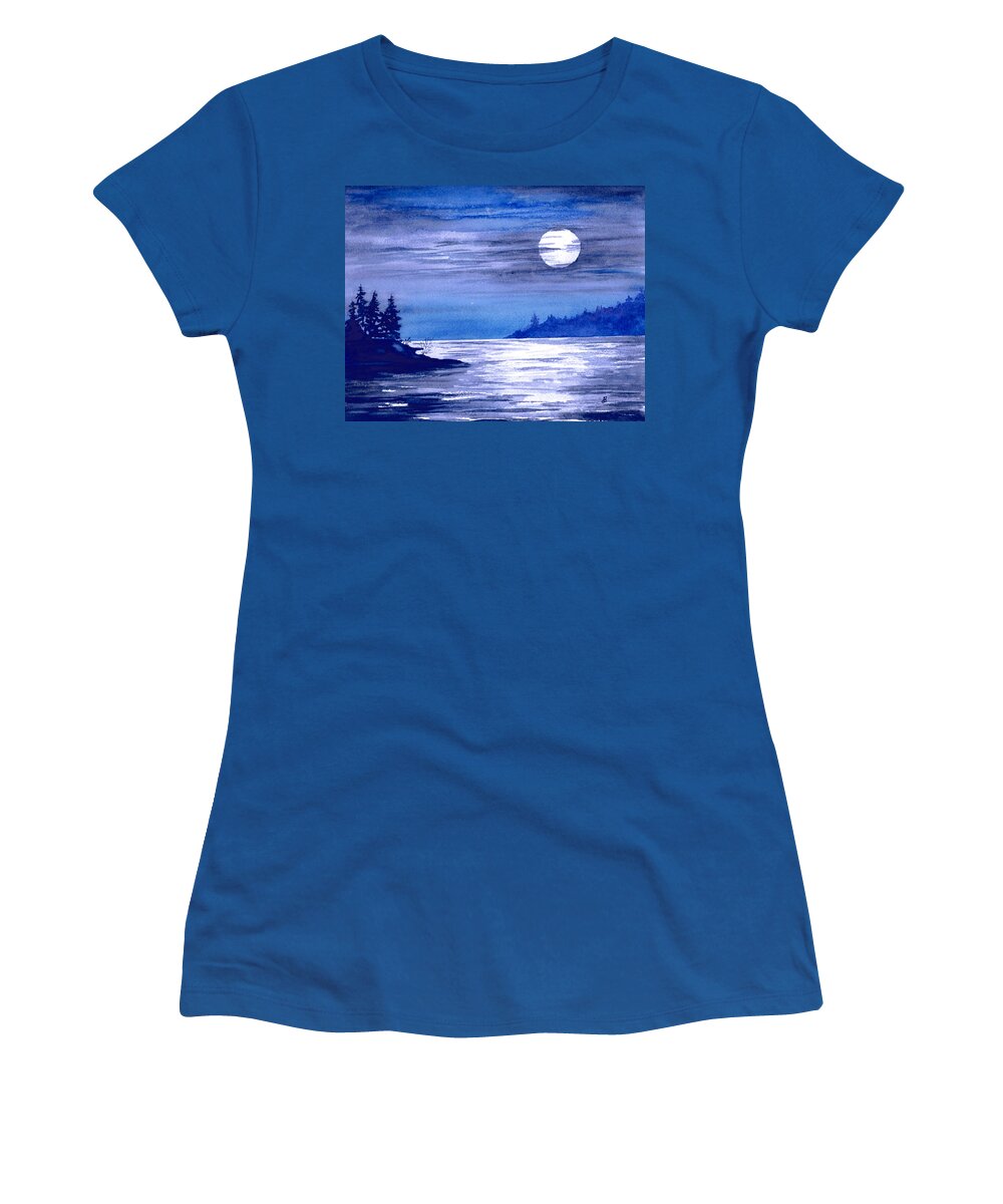 Watercolor Women's T-Shirt featuring the painting Moonrise Magic by Brenda Owen