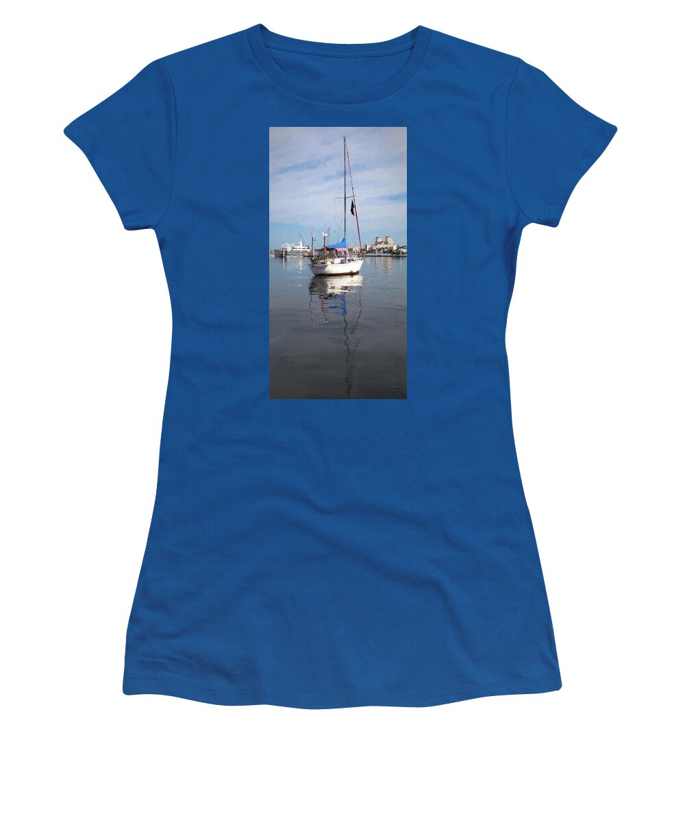 Boats Women's T-Shirt featuring the photograph Morning Float in Oil Painting by Debra and Dave Vanderlaan