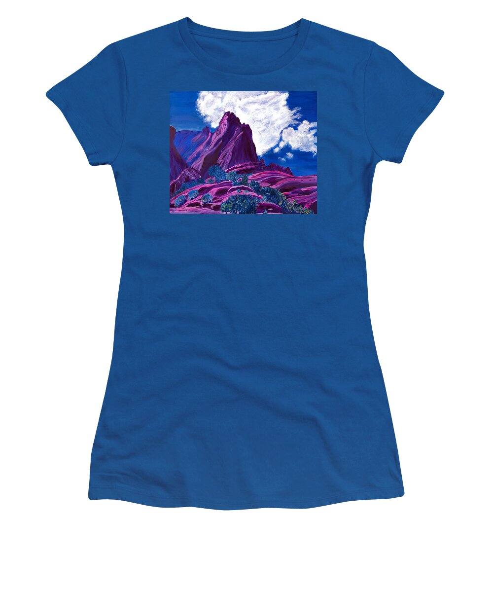 Mountain Women's T-Shirt featuring the painting Mystic Mountain 20x24 by Santana Star