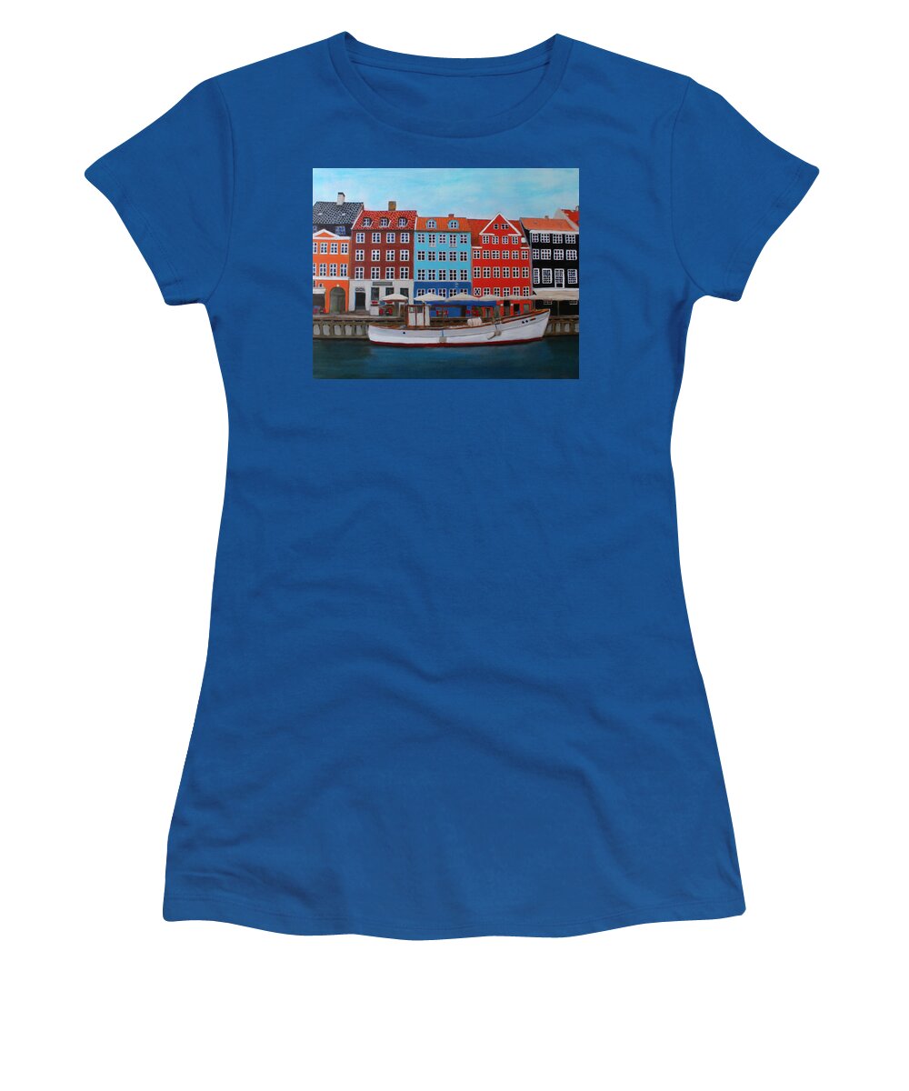 Copenhagen Women's T-Shirt featuring the painting Nyhavn Copenhagen by Deborah Boyd
