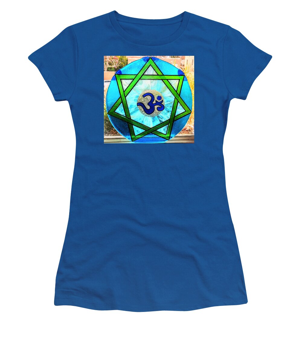 Fused Glass Women's T-Shirt featuring the glass art Om by Marian Berg