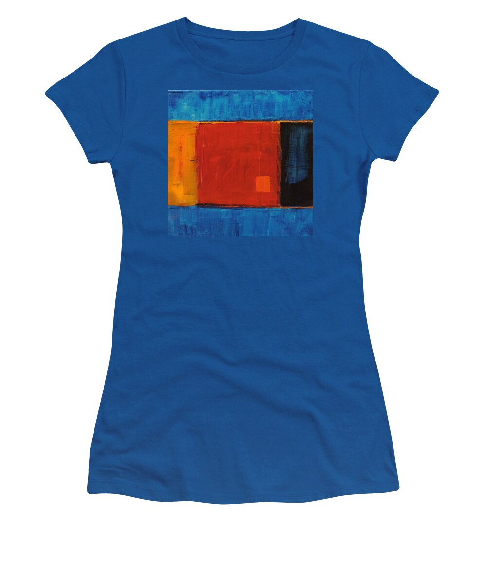 Wall Art Women's T-Shirt featuring the painting Orange Square Red Square              by Bill Tomsa