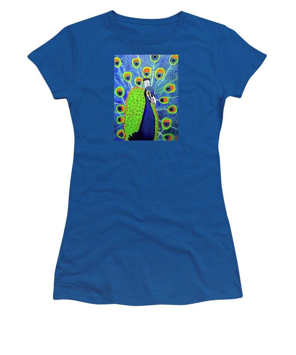 Peacock Women's T-Shirt featuring the painting Peacock #3 by Margaret Harmon