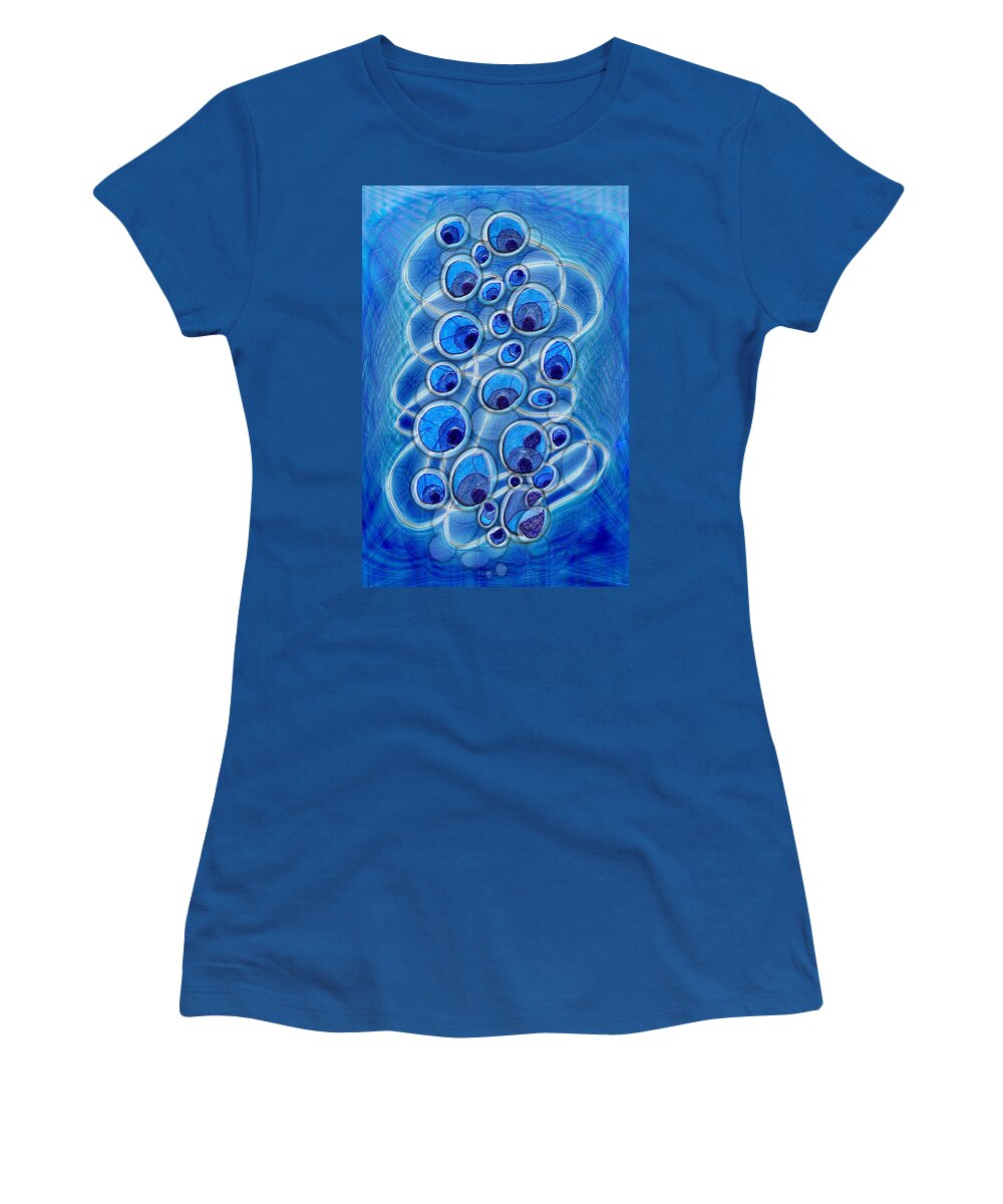 Abstract Women's T-Shirt featuring the digital art Peacock Bubbles by Mark Sellers