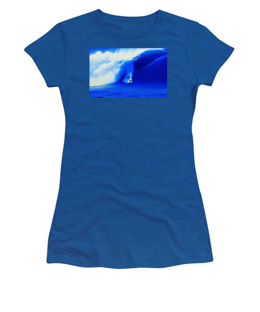 Surfing Women's T-Shirt featuring the painting Jaws 2004 by John Kaelin