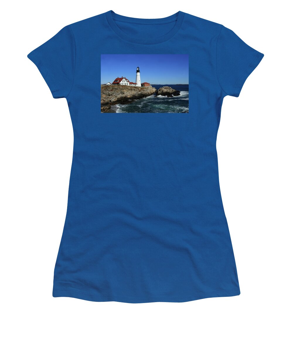 Coastal Women's T-Shirt featuring the photograph Portland Head Lighthouse by Lou Ford