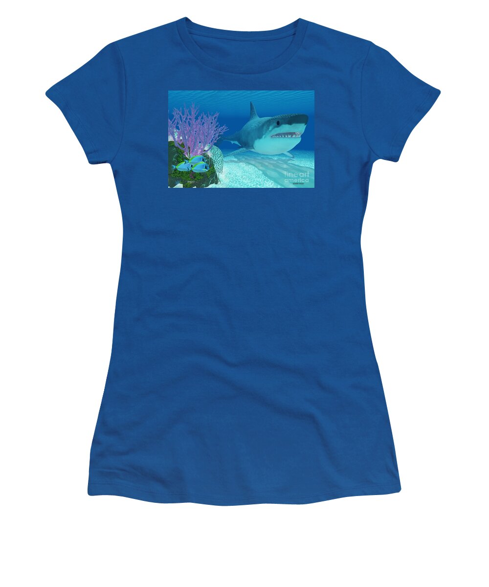 Megalodon Women's T-Shirt featuring the painting Prehistoric Megalodon Shark by Corey Ford