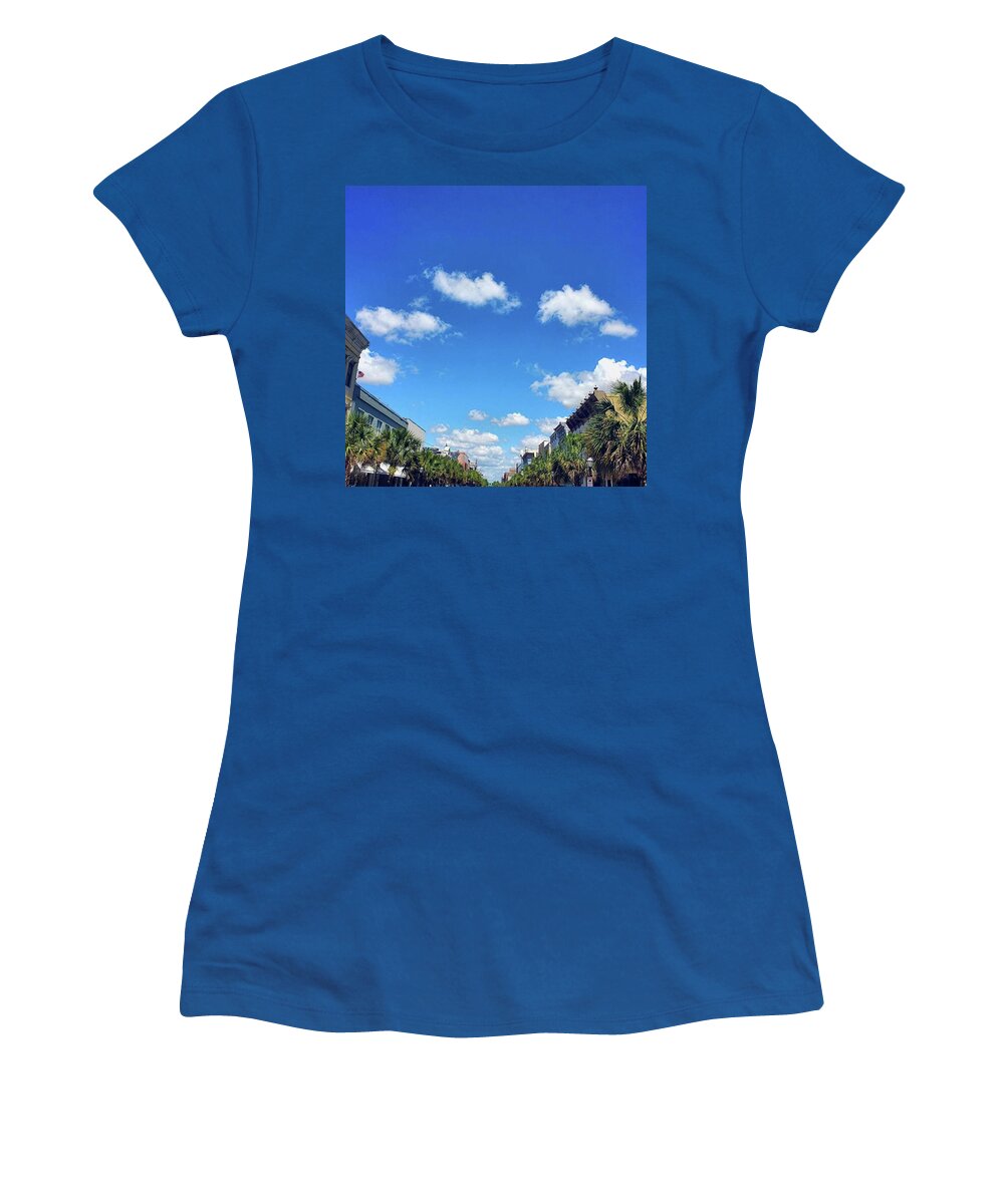 Charlestonsc Women's T-Shirt featuring the photograph Puffy White Clouds, Pure Blue Sky by Cassandra M Photographer