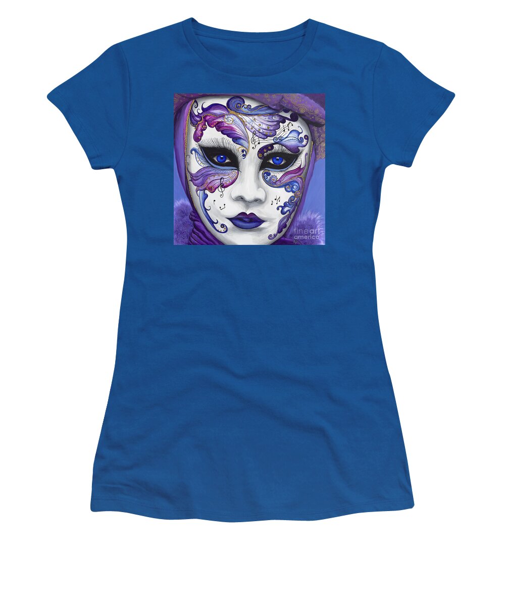 Carnival Women's T-Shirt featuring the painting Purple Carnival Mask by Patty Vicknair