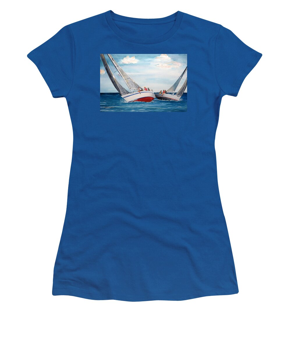 Sailing Women's T-Shirt featuring the painting Race Day by Joseph Burger