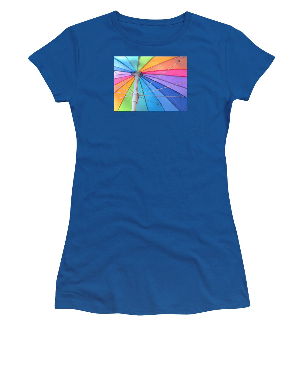 Umbrella Women's T-Shirt featuring the photograph Rainbow Umbrella by Cathy Kovarik
