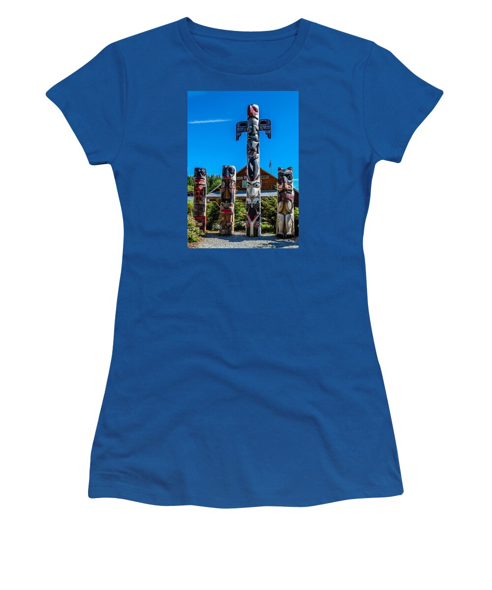 Alaska Women's T-Shirt featuring the photograph Rainforest Sanctuary Totems by Pamela Newcomb