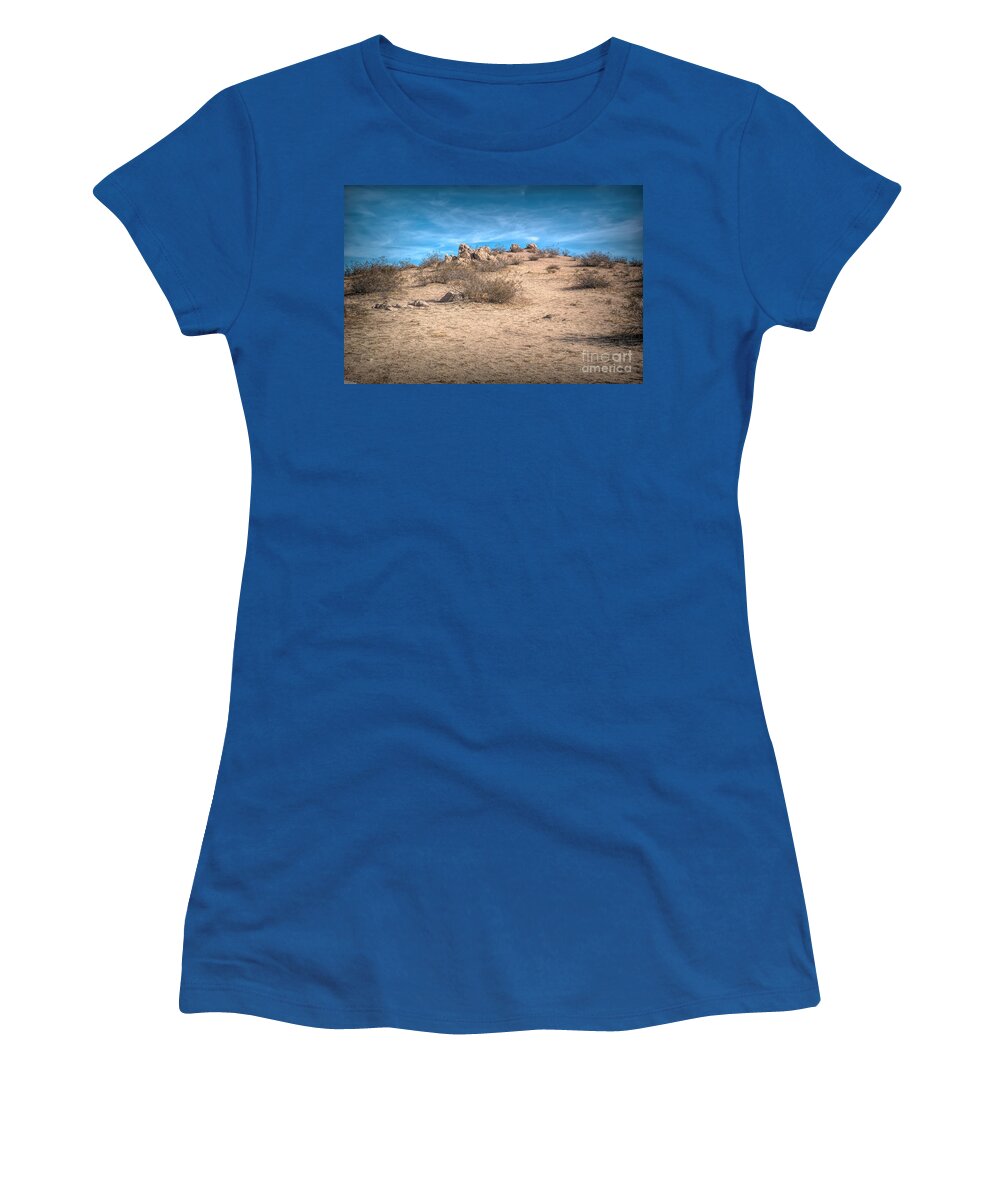 Saddleback Butte State Park; Trail; Hiking; Rocks; Hill; Mountain; Mojave Desert; Mohave Desert; Blue; Brown; Green; Joe Lach Women's T-Shirt featuring the photograph Rocks on the Hill by Joe Lach