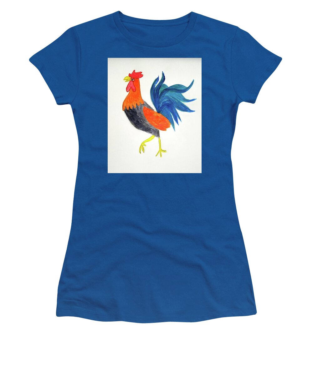 Time To Shine And To Bring Our Brilliance Out Into The World Women's T-Shirt featuring the painting Rooster Awakens Us by Margaret Welsh Willowsilk