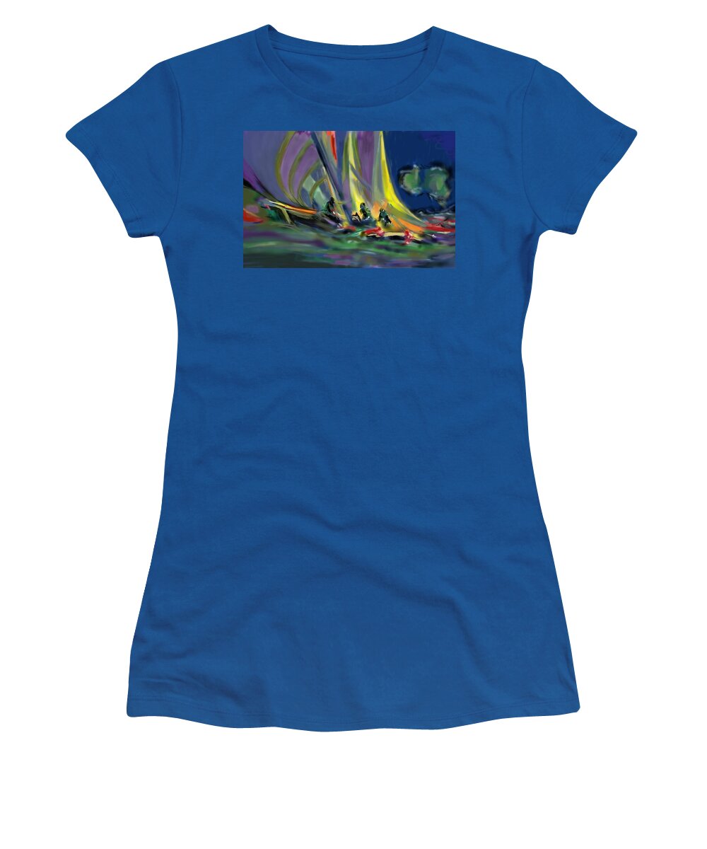 Sailboat Women's T-Shirt featuring the digital art Sailing by Darren Cannell